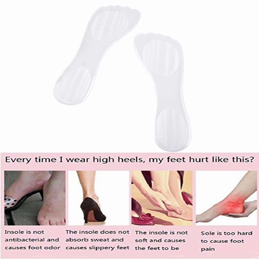 Sandals For Fallen Arches 2 Pairs Silicone High Heel Everyday Insoles, Massage Foot Cushion, Soft Gel Shoe Insert Pads for Pain Relief, Length: 21cm, Transparent