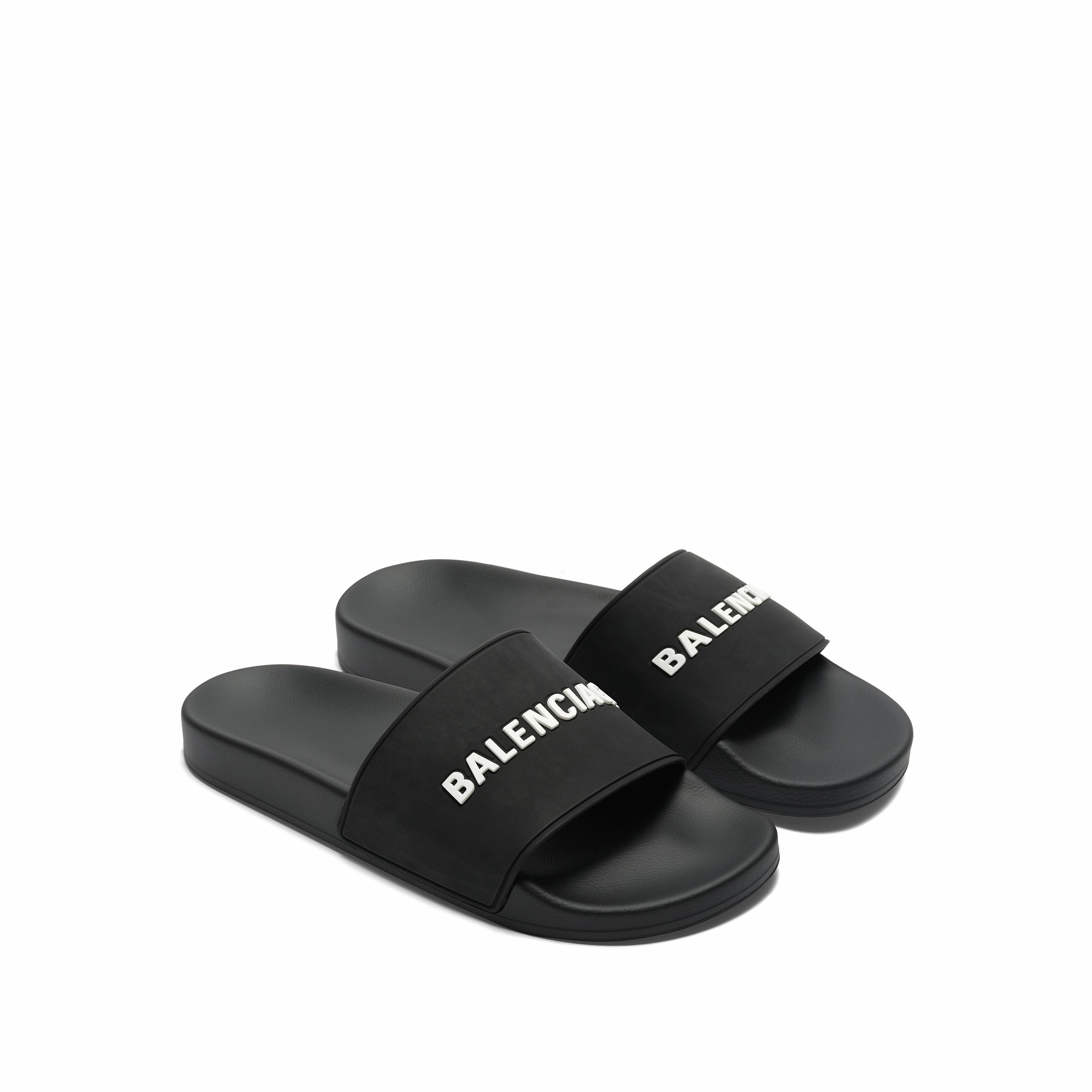3D Logo Rubber Pool Slide Sandal in Black/White White Slide Sandals