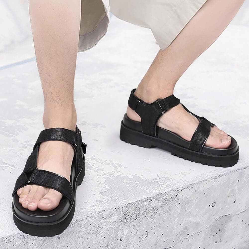 Best Running Shoes People Flat Feet 6 CM / 2.36 Inches Taller - CMR CHAMARIPA Elevator Sandals Black Leather Height Increasing Slipper Fashion Casual Slip On Elevator Shoes