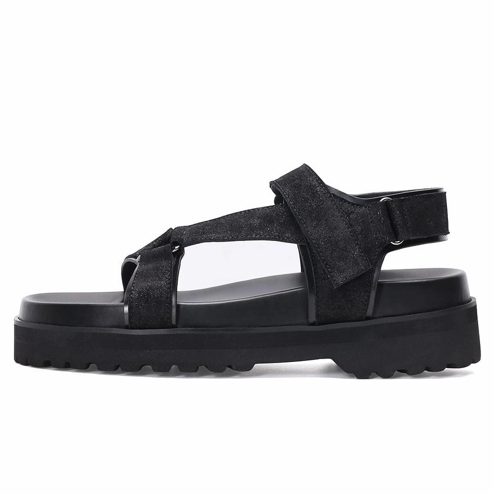 6 CM / 2.36 Inches Taller - CMR CHAMARIPA Elevator Sandals Black Leather Height Increasing Slipper Fashion Casual Slip On Elevator Shoes Shoes For Flat Foot People