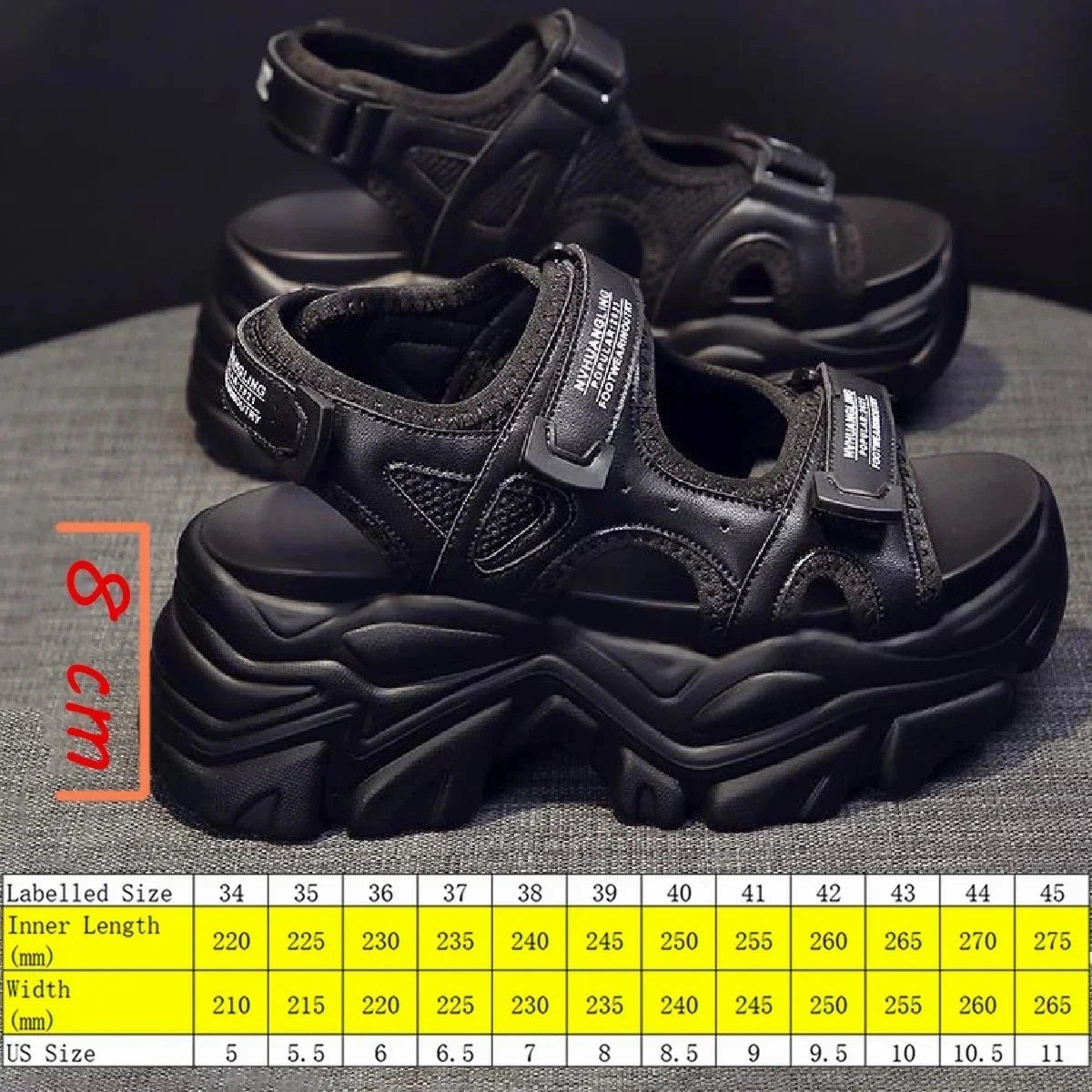 8cm Women Sandals Platform Thick Sole Chunky Shoes Platform Ins Casual Summer Shoes Sandals Beige Black Comfortable Type Sandals
