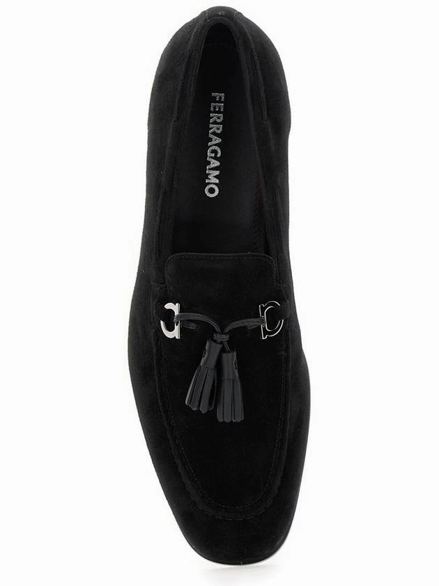 'Besile 2' Black Loafers With Gancini And Cord Detail In Suede Man Loafers With Silver