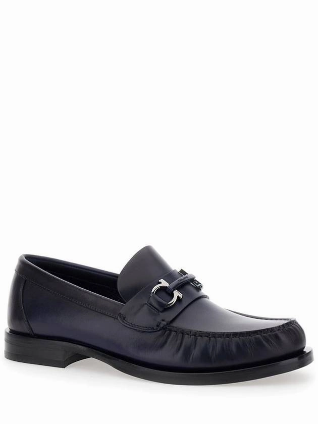 Penny Loafers History 'Fort' Blue Slip-On Loafers With Gancini Detail In Brushed Leather Man