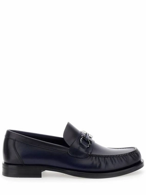 Fleece Lined Loafers 'Fort' Blue Slip-On Loafers With Gancini Detail In Brushed Leather Man