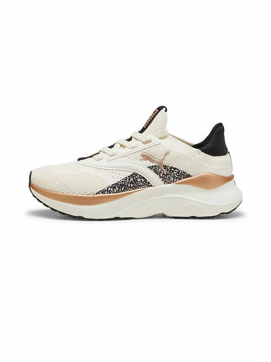 Puma Golf Spikeless Shoes .PUMA SOFTRIDE Mayve Leopard II Women's Running Shoes - WARM WHITE/GOLD/BLACK -(310494 01) - MAV - R1L3