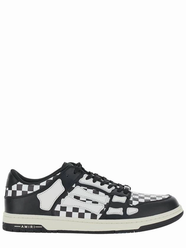 'Skel Top Low' Black And White Bi-Color Sneakers With Skeleton Patch With Check Motif In Leather Man Retro Running Sneakers