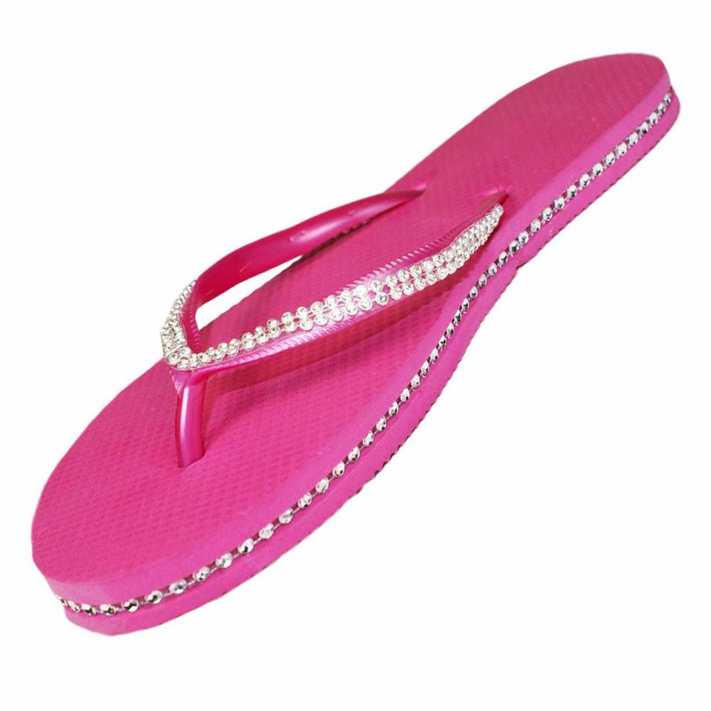 Rachel Green Flip Flops Ladies Womens Plain Diamante Sparkle Flip Flops