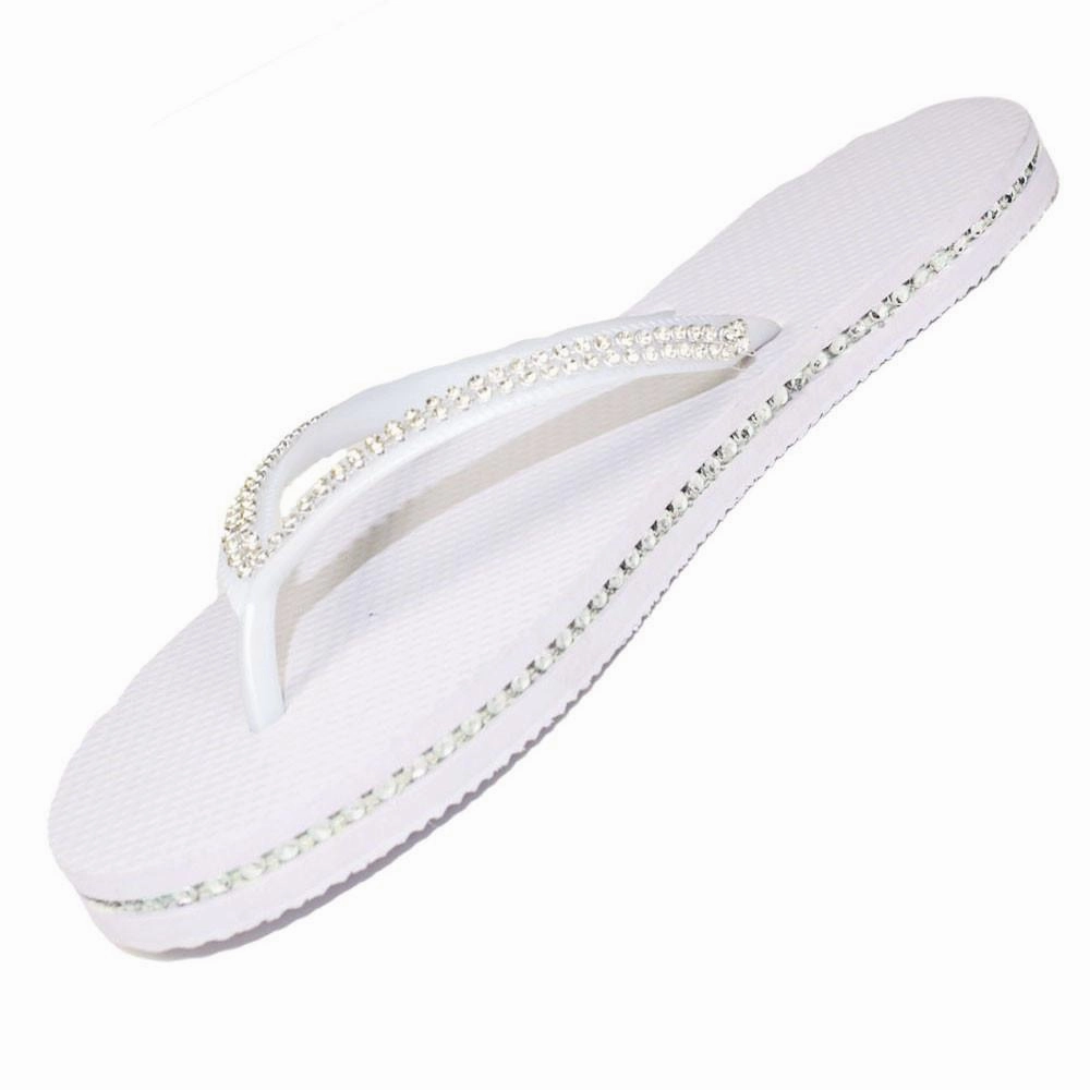 Ladies Womens Plain Diamante Sparkle Flip Flops Hiking In Flip Flops