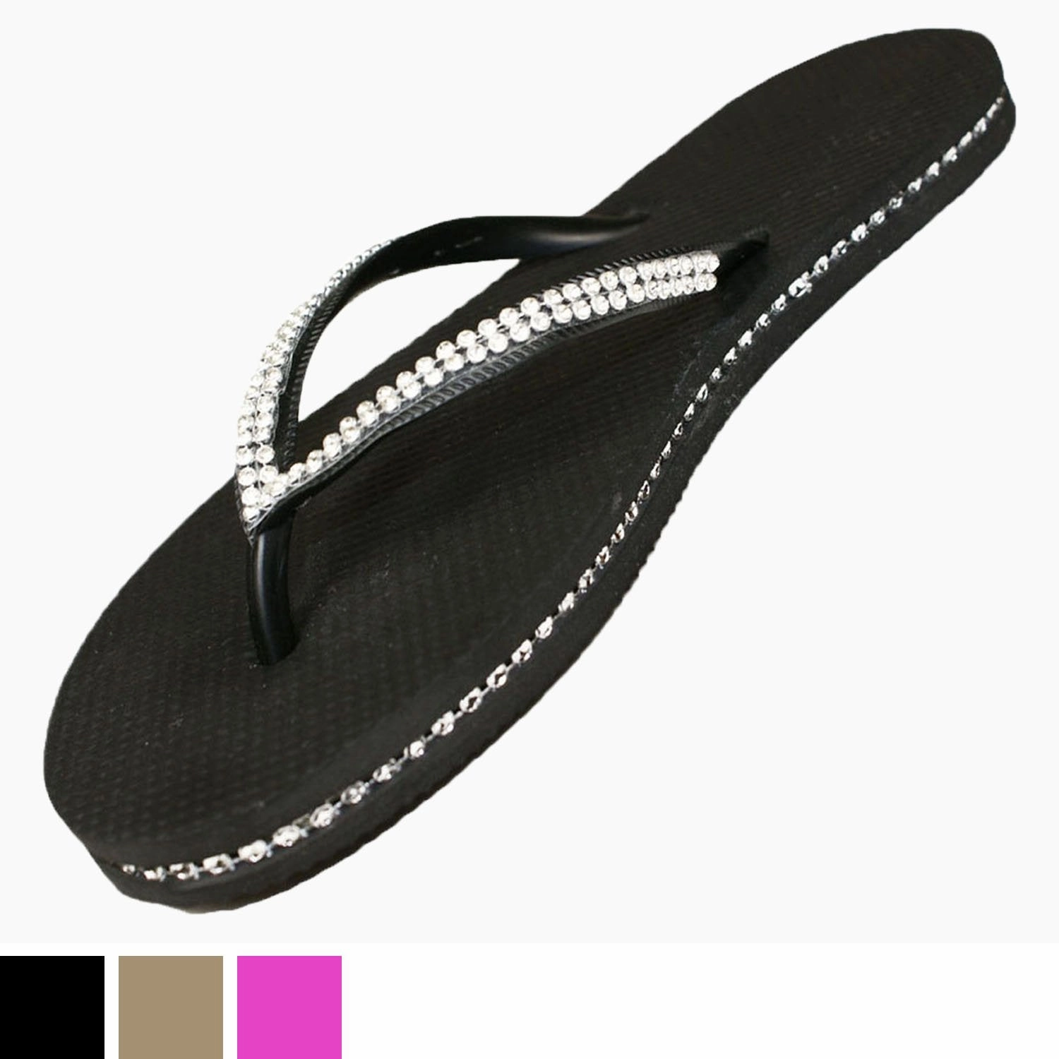 Ladies Womens Plain Diamante Sparkle Flip Flops Premium Flip Flops