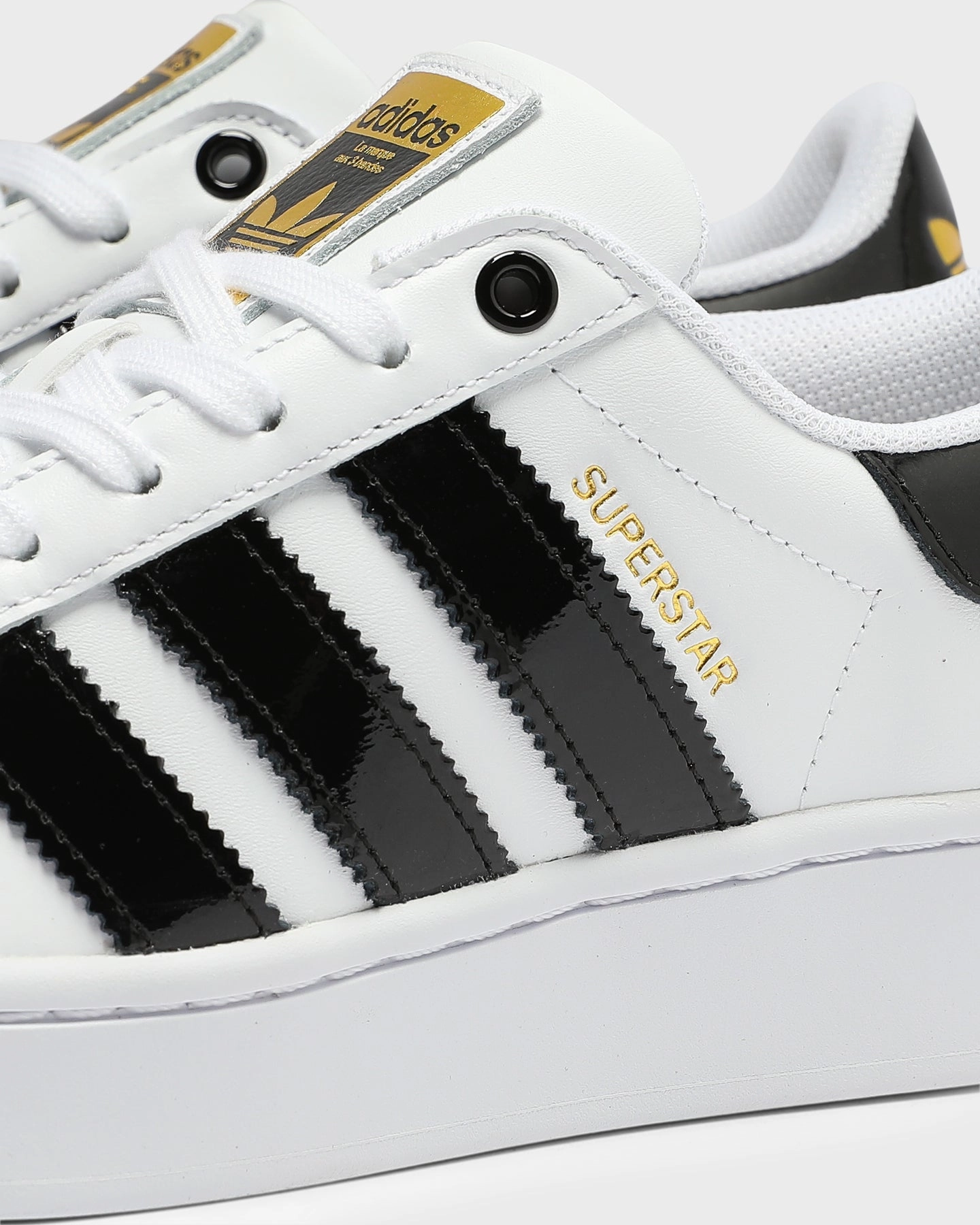 Adidas Women's Superstar Bold White/Black/Gold Adidas Traxion Shoes