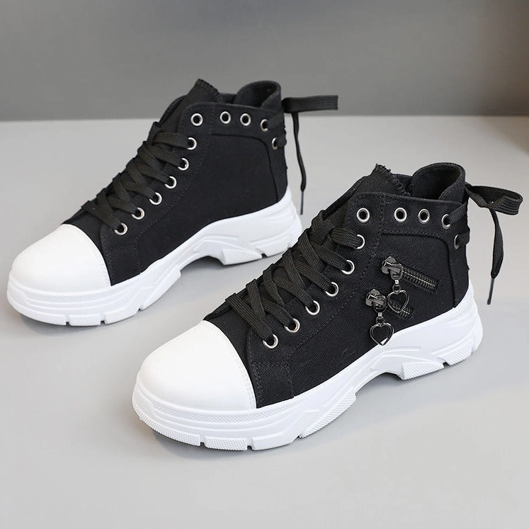 8.5 Sneakers Women's denim canvas lace-up platform sneakers