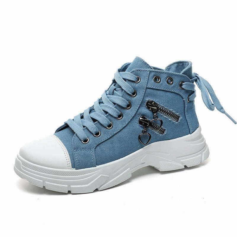 Bulky Sneakers Women's denim canvas lace-up platform sneakers