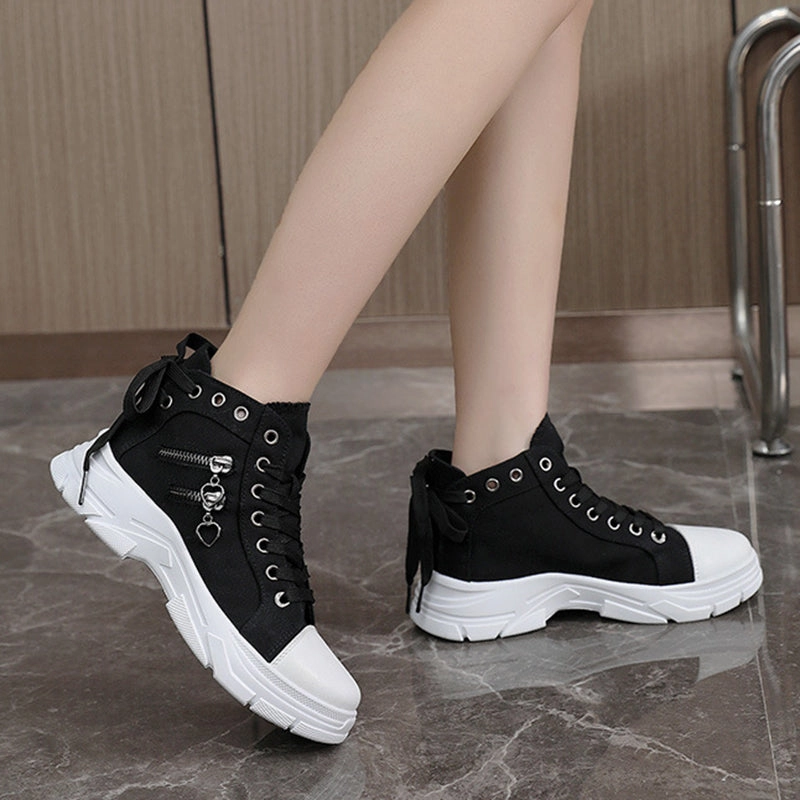 Oxford Sneakers Women's denim canvas lace-up platform sneakers