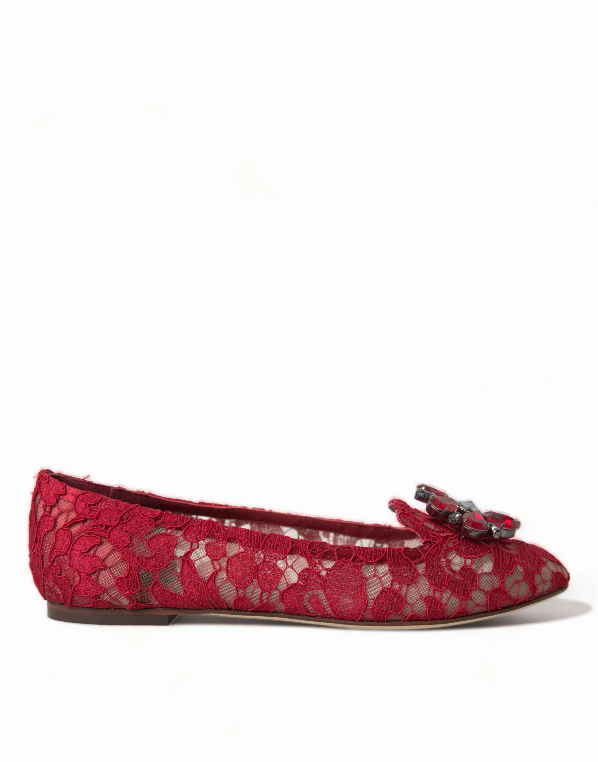 Dolce & Gabbana Red Vally Taormina Lace Crystals Flats Shoes High Heel Shoes
