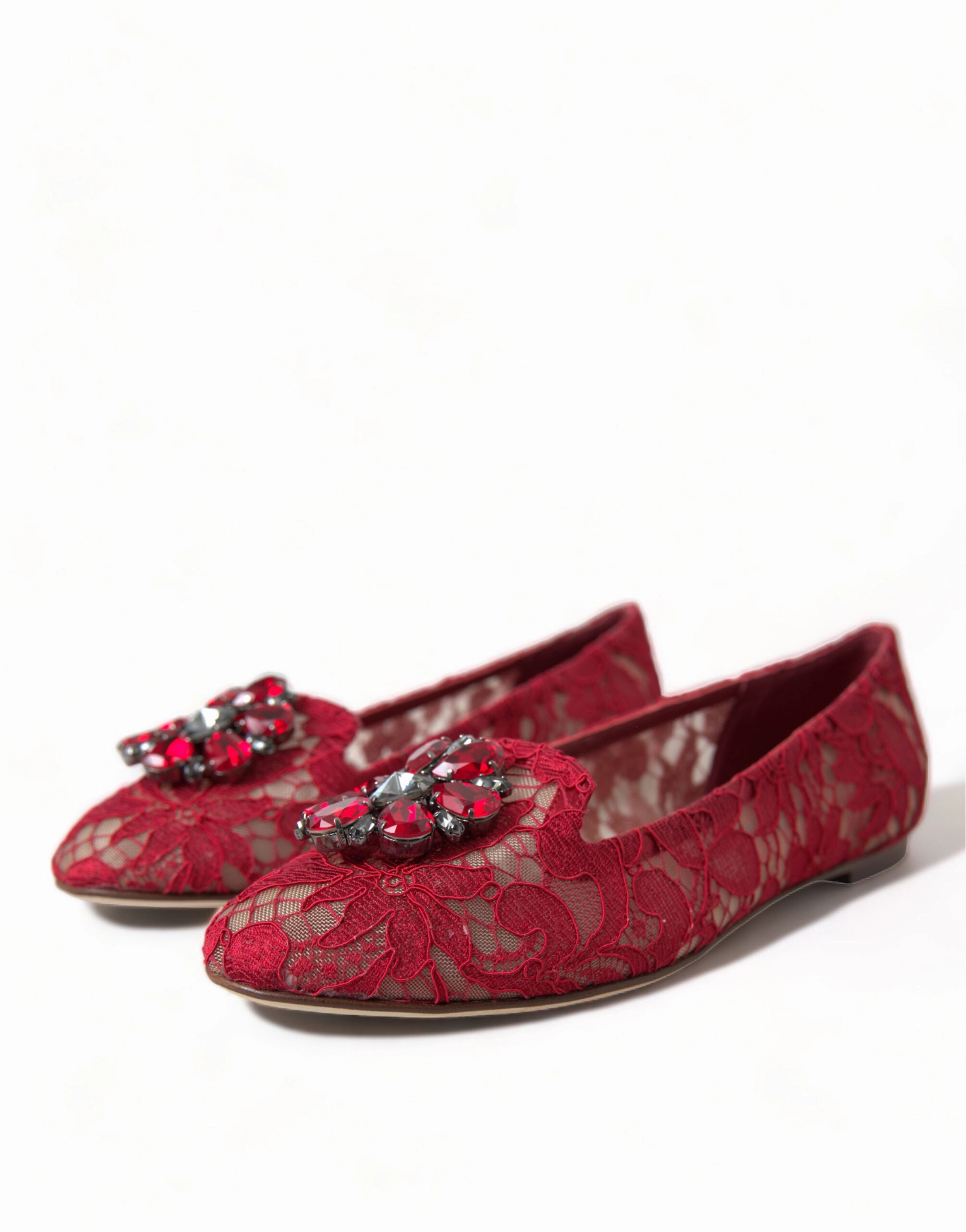 Dolce & Gabbana Red Vally Taormina Lace Crystals Flats Shoes Shoes That Are Flat