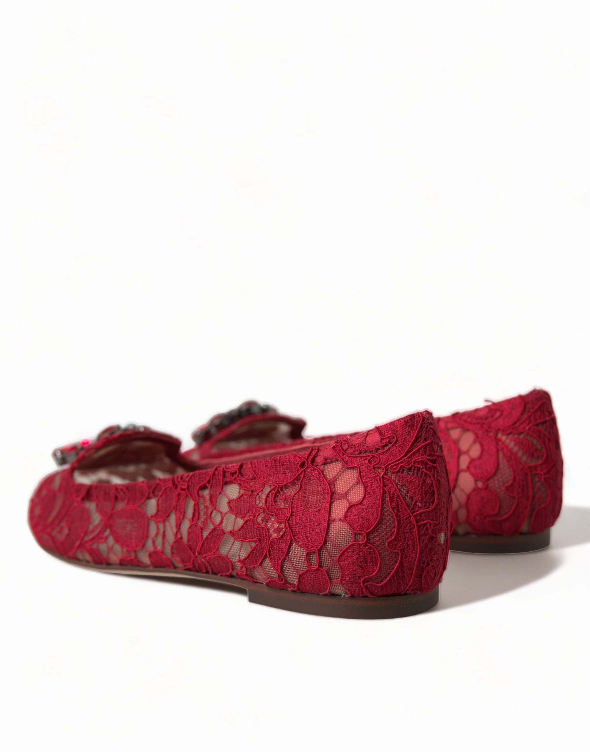 Dolce & Gabbana Red Vally Taormina Lace Crystals Flats Shoes Biking Shoes