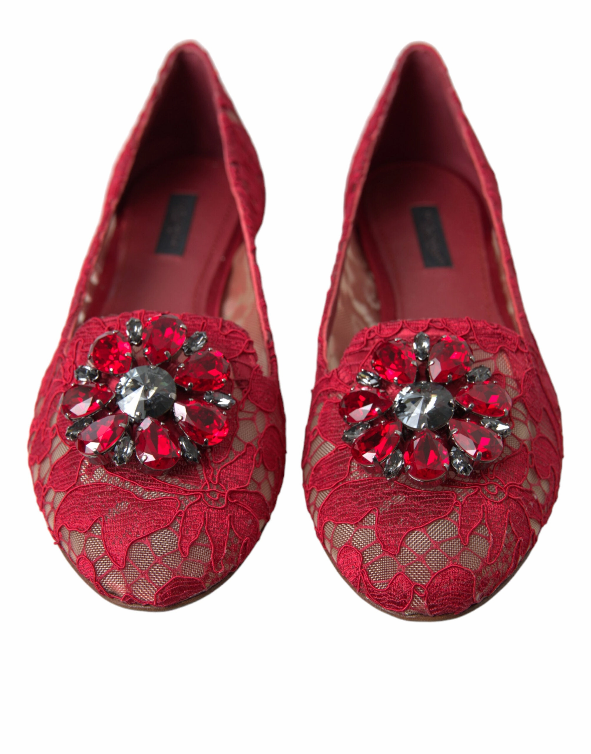 Dolce & Gabbana Red Vally Taormina Lace Crystals Flats Shoes Eggplant Flats Shoes