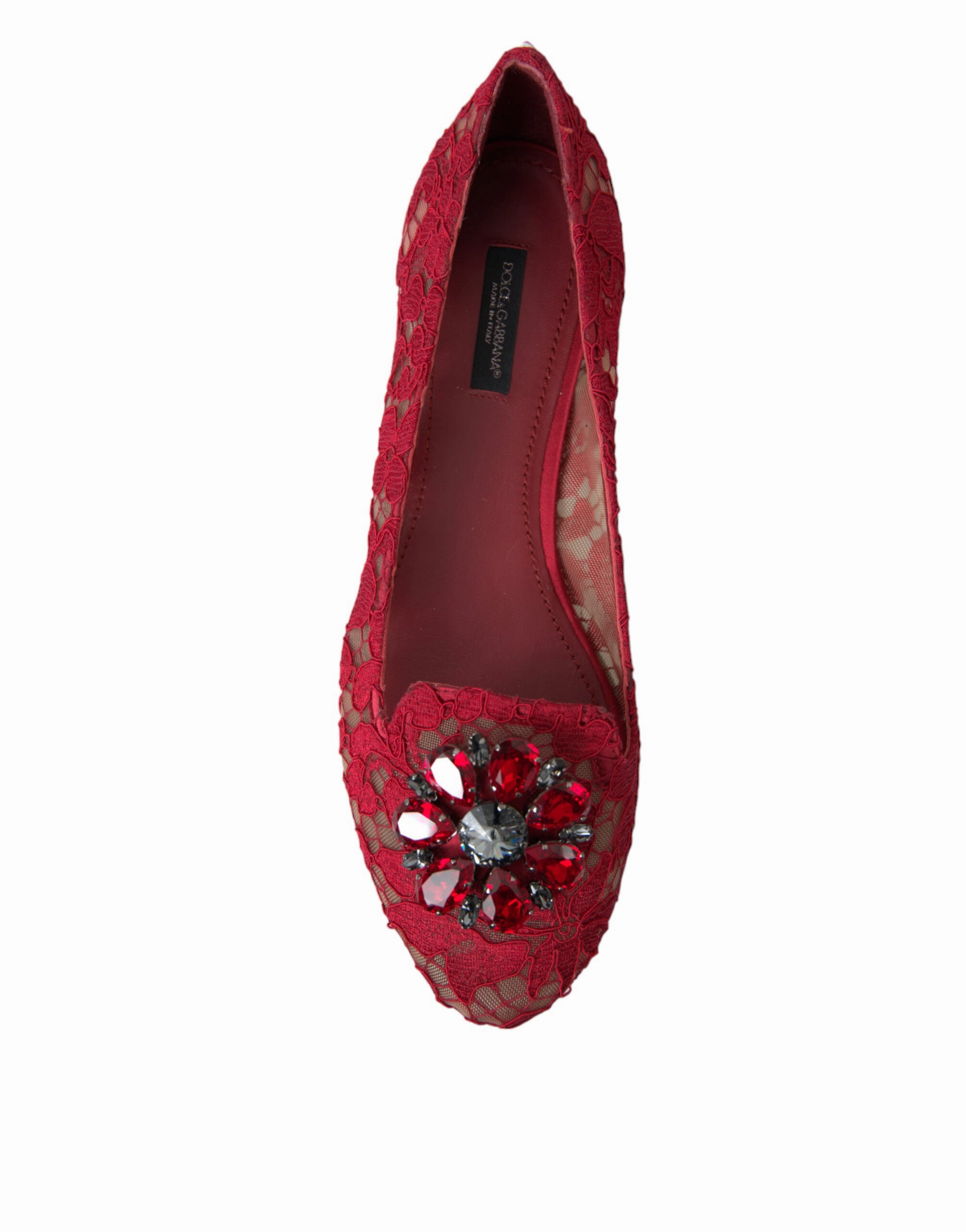 Flat Shoes Sports Dolce & Gabbana Red Vally Taormina Lace Crystals Flats Shoes