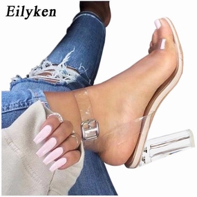 Eilyken 2019 PVC Jelly Sandals  Crystal Leopard Open Toed Resort Wedding