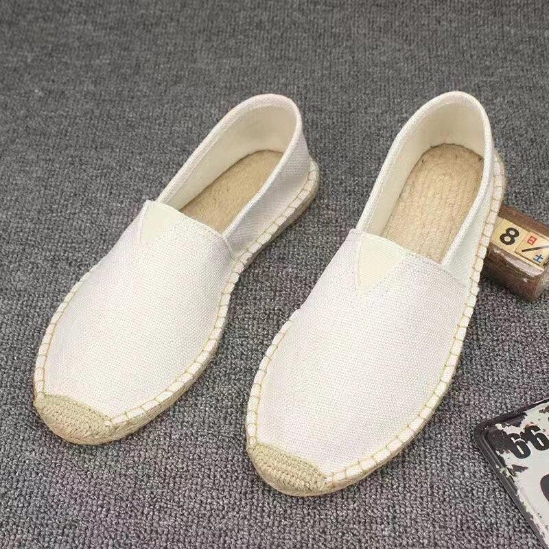 Aidase New Men Fashion Flats Plimsolls Solid Canvas Shoes Casual Linen Loafers Lovers Shoes Male hemp Espadrille Fisherman Shoes Curry Casual Shoes