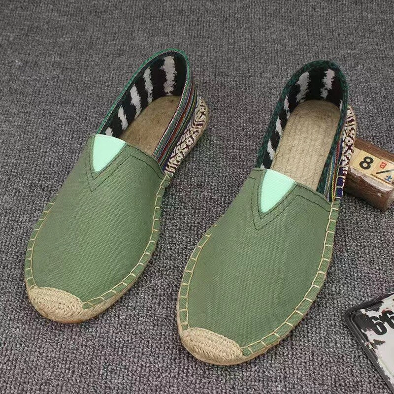 Aidase New Men Fashion Flats Plimsolls Solid Canvas Shoes Casual Linen Loafers Lovers Shoes Male hemp Espadrille Fisherman Shoes Court Vision Low Patent Leather Casual Shoes