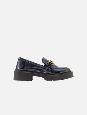 Brown Driving Loafers Simone Vegan Leather Bit Platform Loafers | Navy Patent