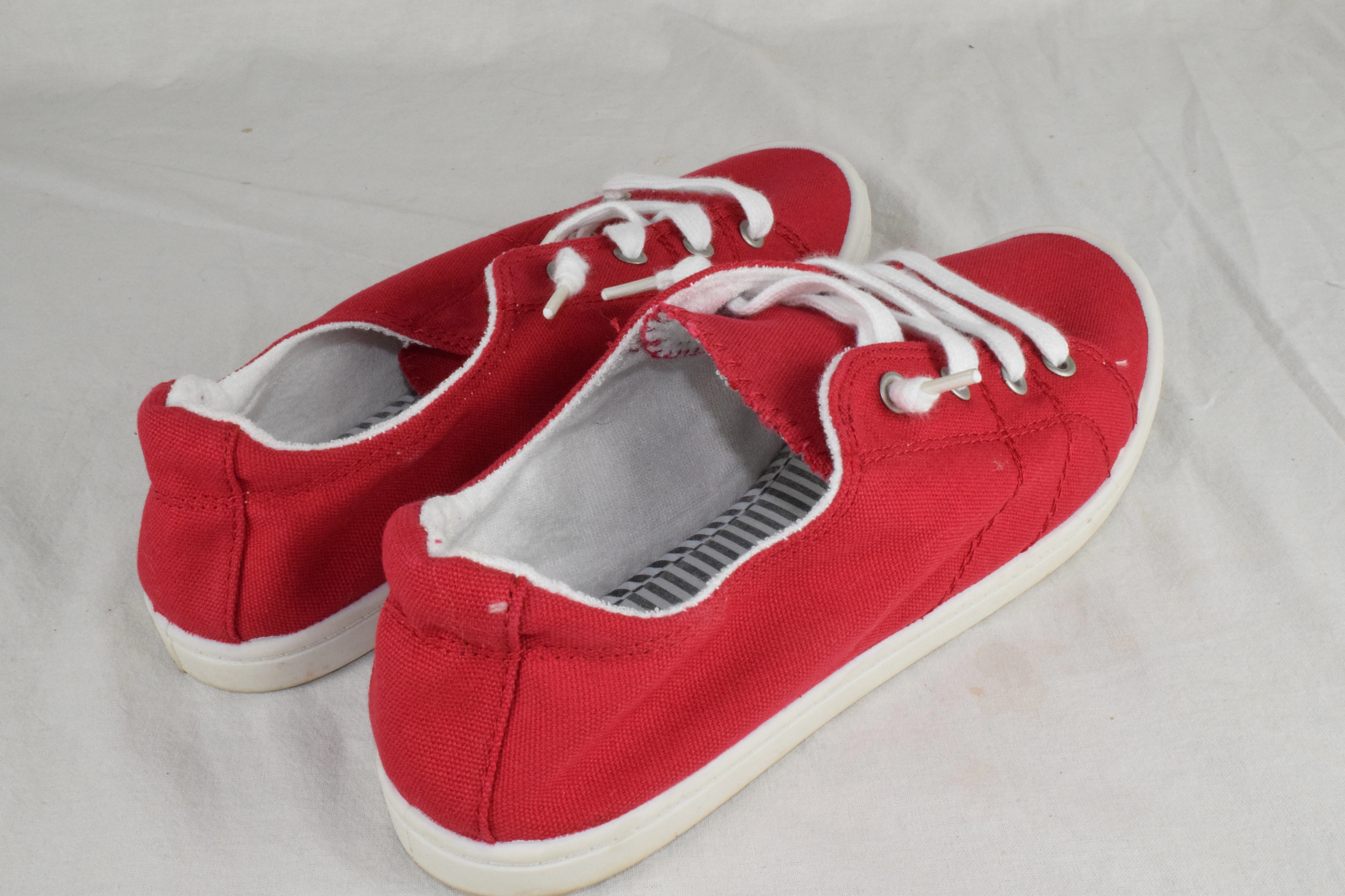 Soda Flat Women Shoes Linen Canvas Slip On comfy Sneakers Lace Up Red Size 10 Flat Fall Shoes