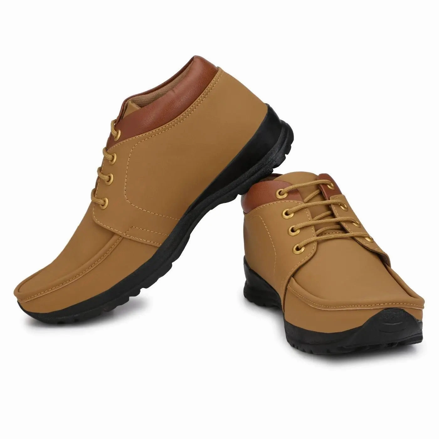 Men's Synthetic Leather Lace Up Boot Slide Leather Shoes Tan Best Casual Shoes To Wear With Khakis