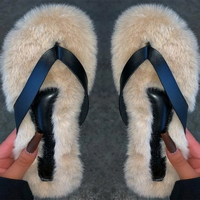 Amozae-Back to school   Women Fur Rhinestone Slippers Platform Wedges Heel Solid Fluffy Furry Slides Outside   Shoes Ladies Comfortable Female Flats Slippers With The Fur
