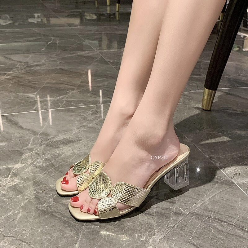 Amozae-Snake Elegant Summer Women Shoes Slingback Sandals Transparent Square Heel Slip on Female Slides Size 35-40 Flip Flops Wide Width