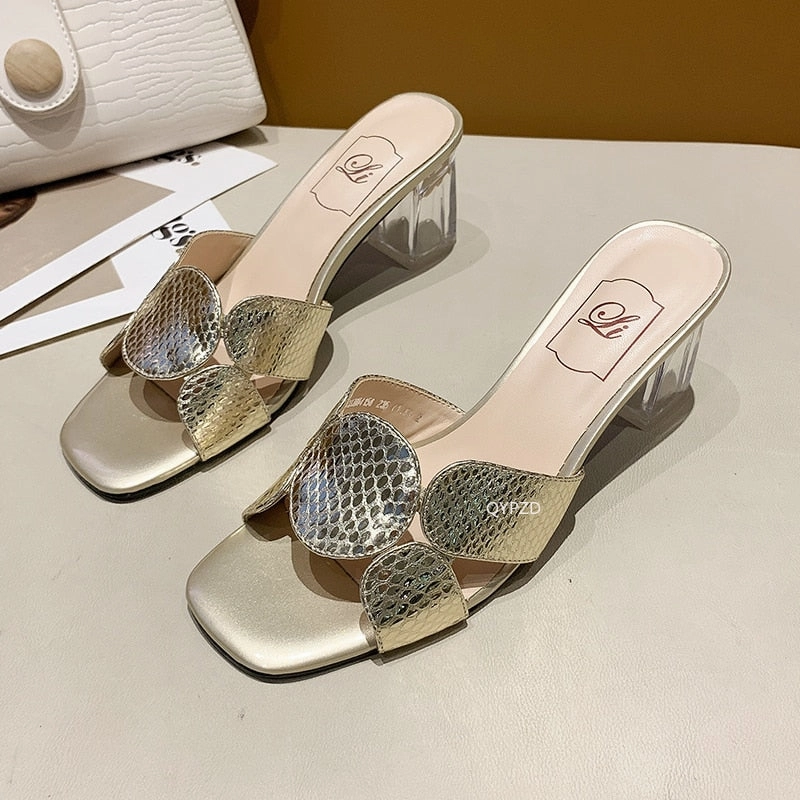 Serena Flip Flops Amozae-Snake Elegant Summer Women Shoes Slingback Sandals Transparent Square Heel Slip on Female Slides Size 35-40