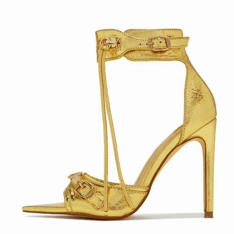 Amozae- Summer Fashion Zip Tassel Women Sandals Metal Rivet Buckle Pointed Open Toe Stripper Heels Wedding Banquet Shoes Stiletto Sandals Costa Rica