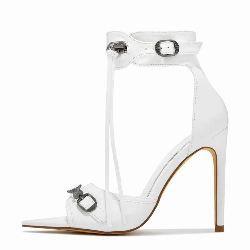 Amozae- Summer Fashion Zip Tassel Women Sandals Metal Rivet Buckle Pointed Open Toe Stripper Heels Wedding Banquet Shoes Stiletto Elastic Strap Sandals