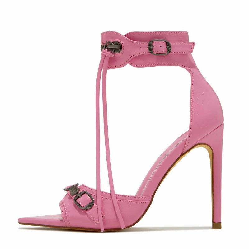 Amozae- Summer Fashion Zip Tassel Women Sandals Metal Rivet Buckle Pointed Open Toe Stripper Heels Wedding Banquet Shoes Stiletto Sandals Levels Explained