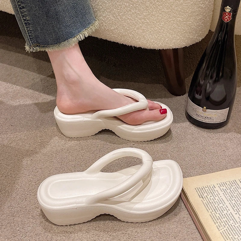 Amozae-Women's Chunky Platform Wedges Flip Flops 2024 Summer Clip Toe Thick Bottom Beach Sandals Woman Anti Slip Outdoor Slippers Vuitton Flip Flops