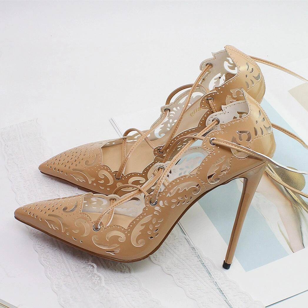 Tulum Sandals Ankle Cross Straps  Hollow Out High Heels Pointed Toe Shoes