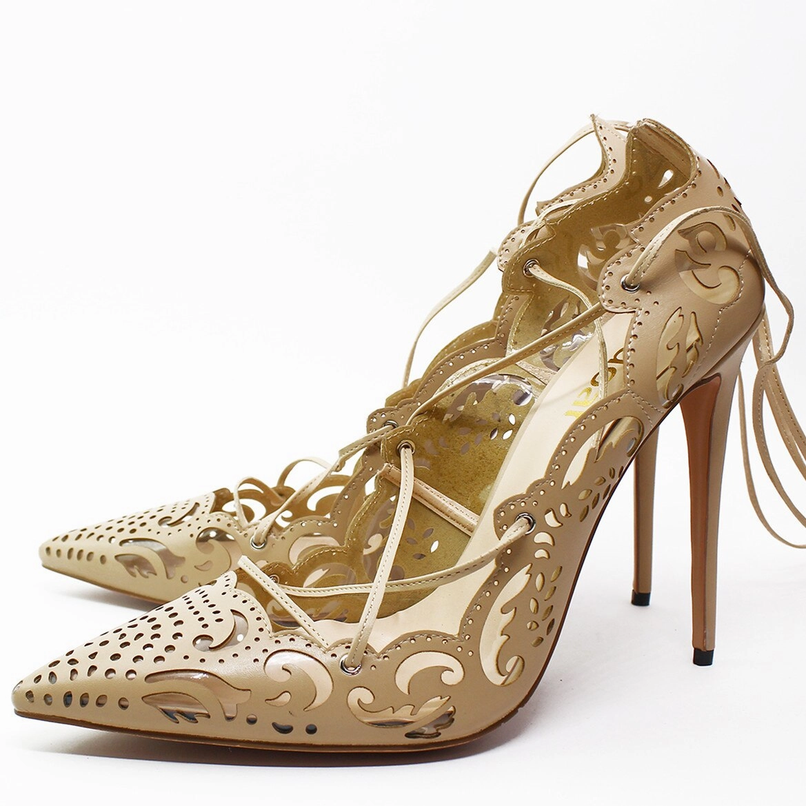 Sparkly Sandals Flat Ankle Cross Straps  Hollow Out High Heels Pointed Toe Shoes