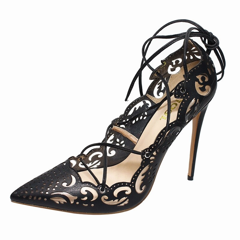 Ankle Cross Straps  Hollow Out High Heels Pointed Toe Shoes Ankle Wrap Sandals