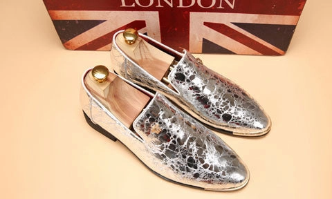 silver gold spike men loafers shoes luxury brand trendy flat footwear studded male patent leather oxford shoes for men Shoes For Flat Wide Feet