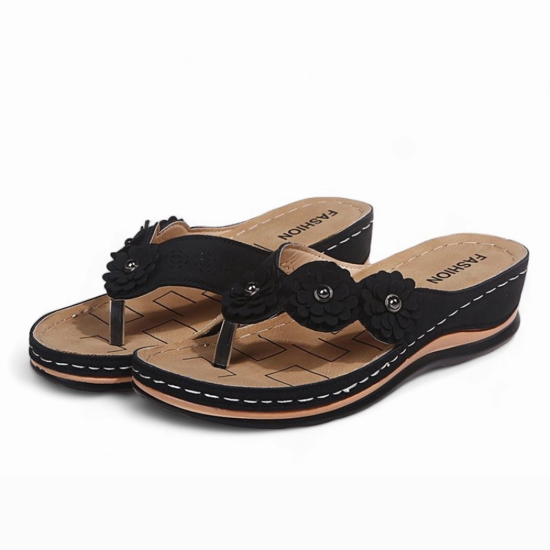 OCW Women Orthopedic Shoes Comfort Leather Flat Floral Summer Flip-flops Wide Fit Flip Flops