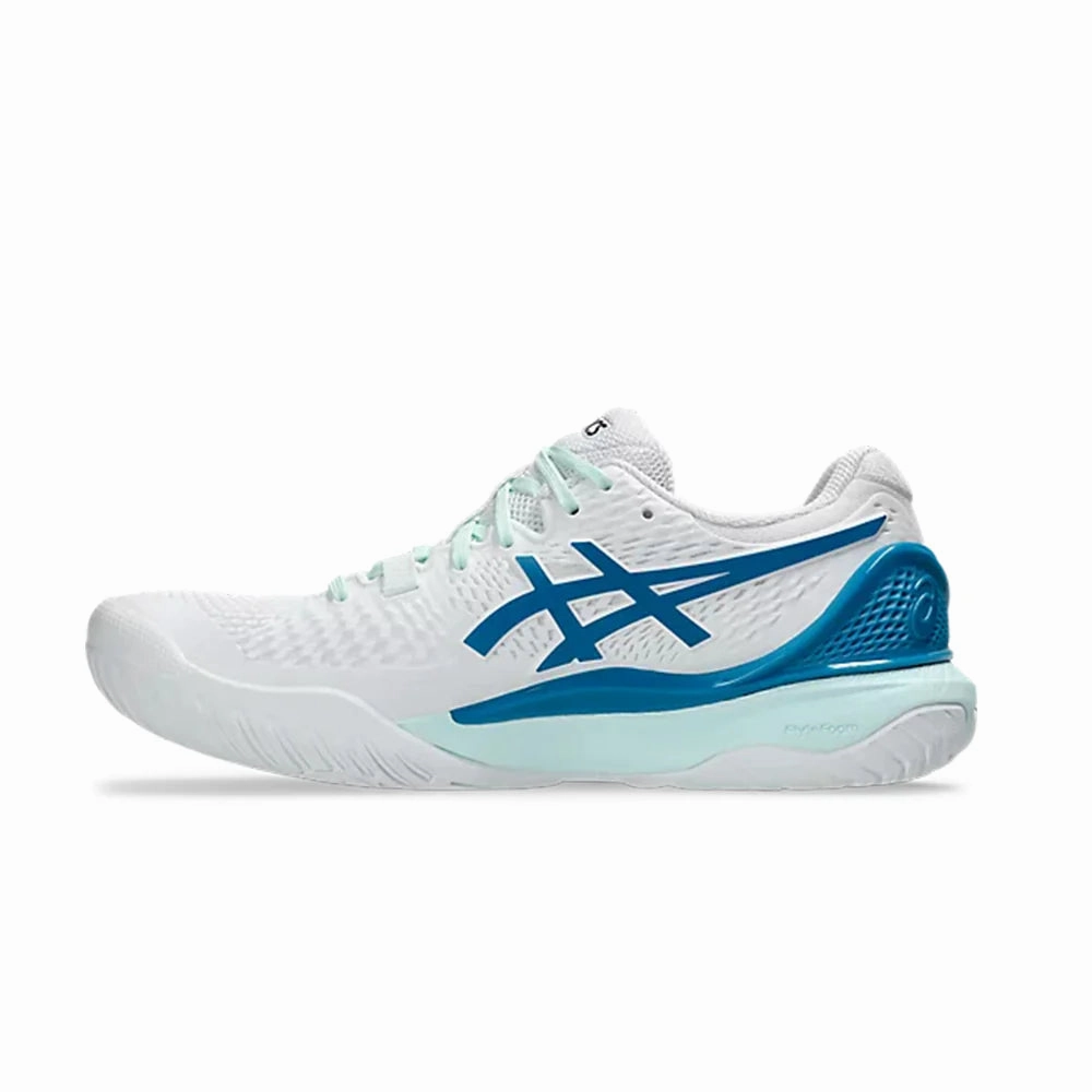 Asics Neon Tennis Shoes ASICS GEL-RESOLUTION 9 WOMEN'S (WHITE/TEAL BLUE)