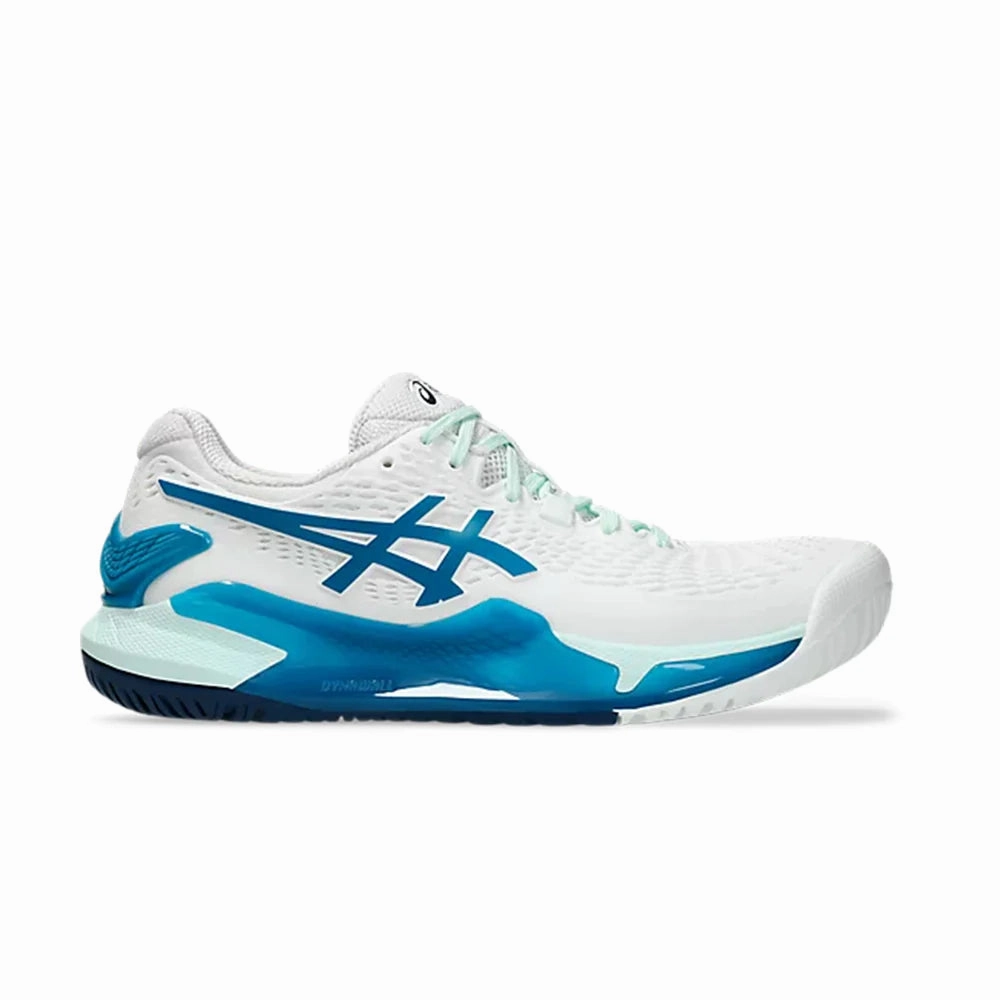 ASICS GEL-RESOLUTION 9 WOMEN'S (WHITE/TEAL BLUE) Asics Flat Sole Shoes
