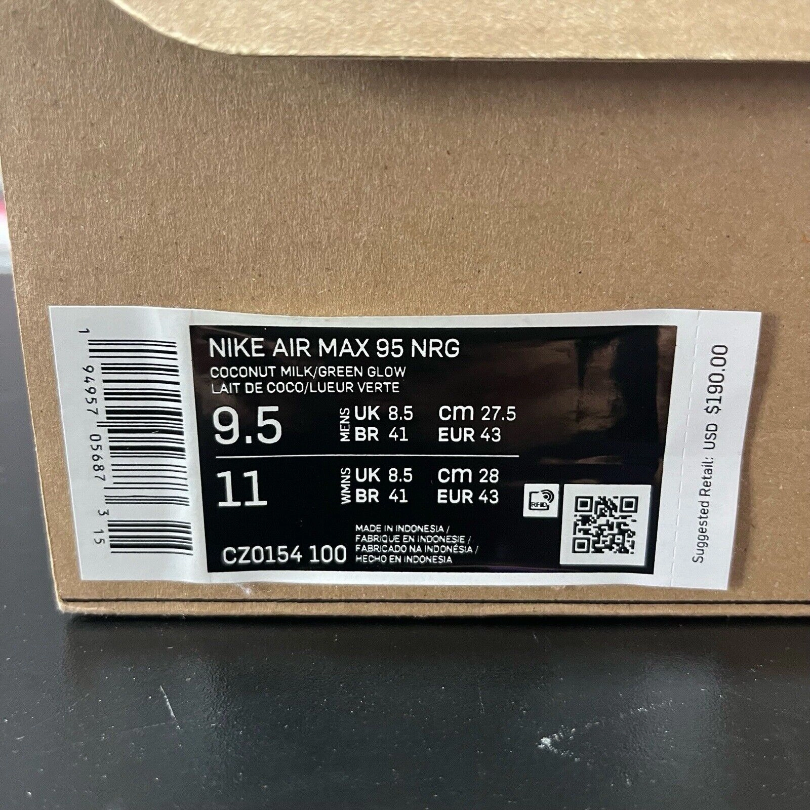 Cheap Asic Shoes Nike Air Max 95 NRG Pineapple SZ 9.5 Coconut Milk Green Glow CZ0154-100