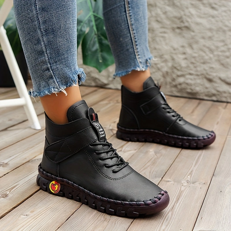 Women's Stylish Round Toe  Durable LaceUp Boots for Chic and Comfy Casual Reember Moc Lightweight Soft Comfortable Moccasin Shoe