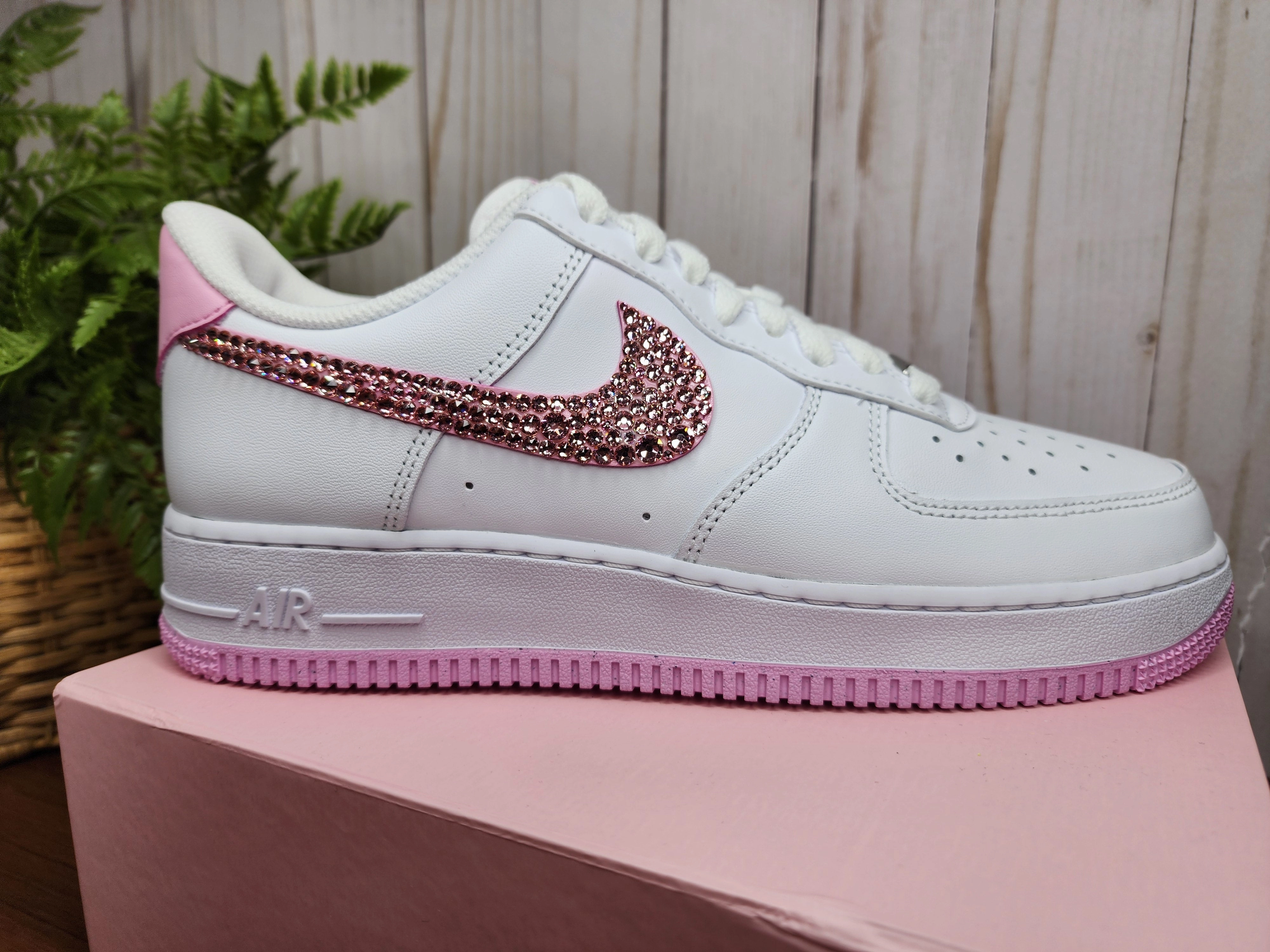 Baby Pink Swarovski Women's Nike Air Force 1 Shoes Asics Gel Nimbus 21 Running Shoes