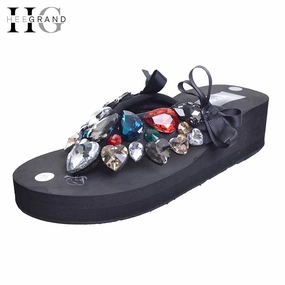 Flip Flops Wholesale HEE GRAND Crystal Flip Flops Summer Beach Wedges Slippers Platform Shoes Woman Bohemia Slip On Slippers 35-42 XWD5611