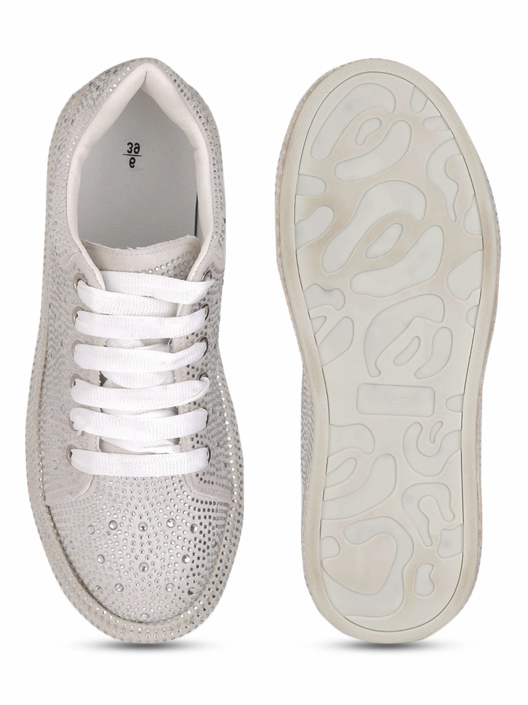 Beige Diamante Embellished Lace-Up Sneakers (TC-RS3653-BEIG) Best Air Jordan Casual Shoes