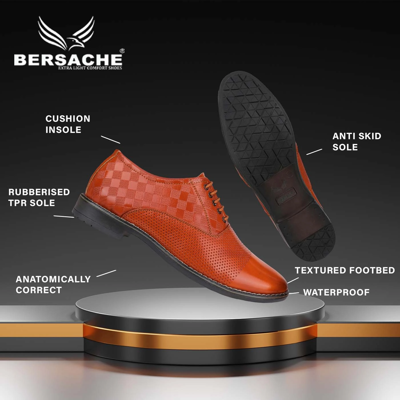 Kuromi Slides Bersache Comfortable Formal Outdoor Stylish Officewear Partywear Shoes For Men 9096(Tan)