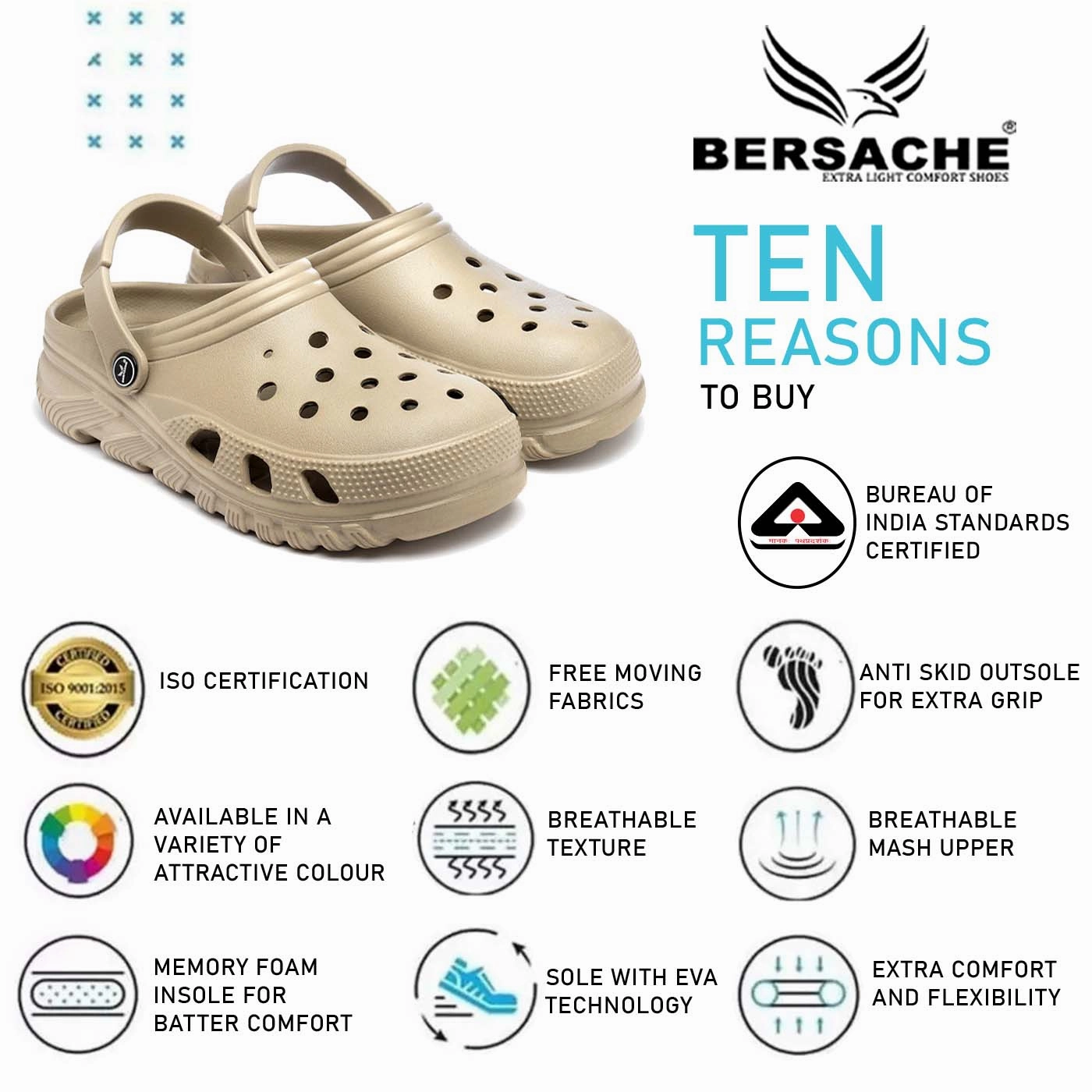 Bersache Extra Soft Classic Casual with  Regular wear with Ultra Soft & Flexibility Technology Clog's  for Men's & Boy's (6091-Beige) Slippers Casual