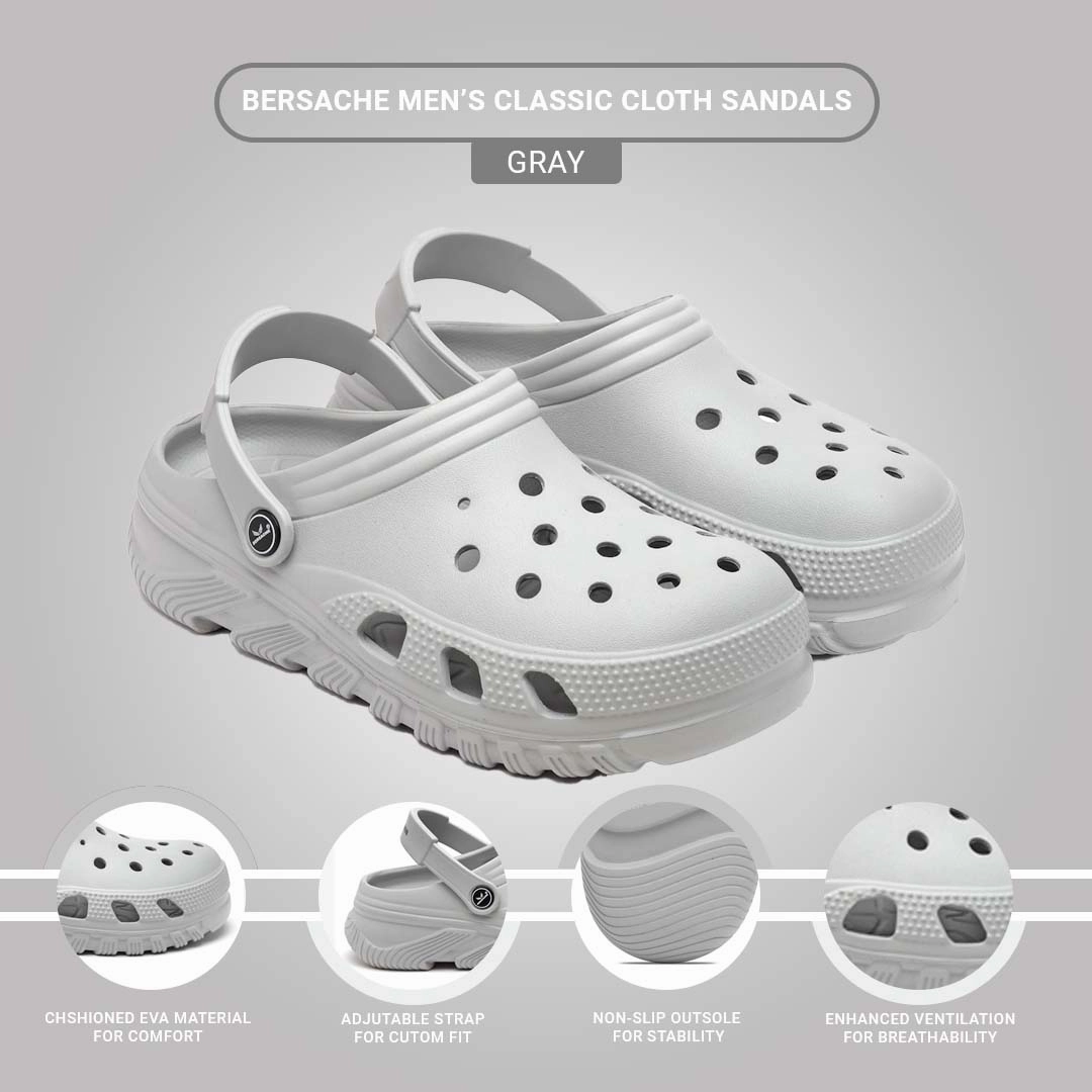 Bersache Extra Soft Classic Casual with  Regular wear with Ultra Soft & Flexibility Technology Clog's for Men's & Boy's (6092-Grey) Sandals Slippers
